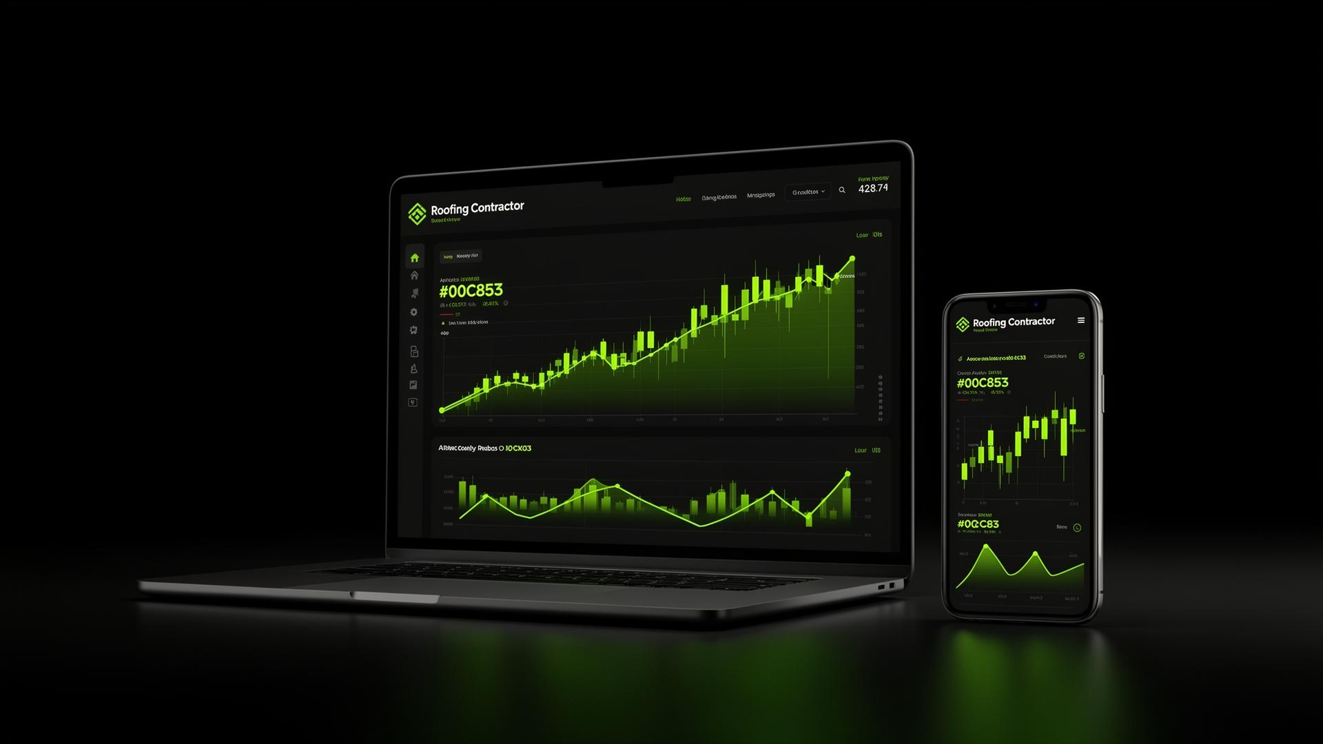 Roofing contractor website with growth analytics on desktop and mobile